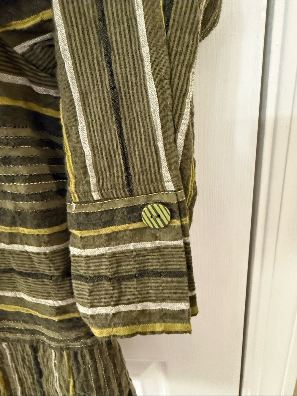 Habitat Change Your Stripes Mixed Stripe Pocket Button Front Shirt Olive Green S - Picture 8 of 12